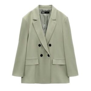 Zara Double-Breasted Sage Green Blazer Jacket
